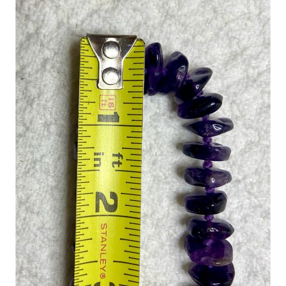 37" Genuine Amethyst Graduated Nugget Necklace Hand-Knotted Vintage Dark Boho - Picture 10 of 11